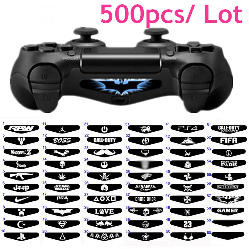 

500pcs Hotselling 60 Customs Designs PVC Decal Skin For Playstation 4 LED Light Bar Decal Sticker for PS4 Controller Led Decals