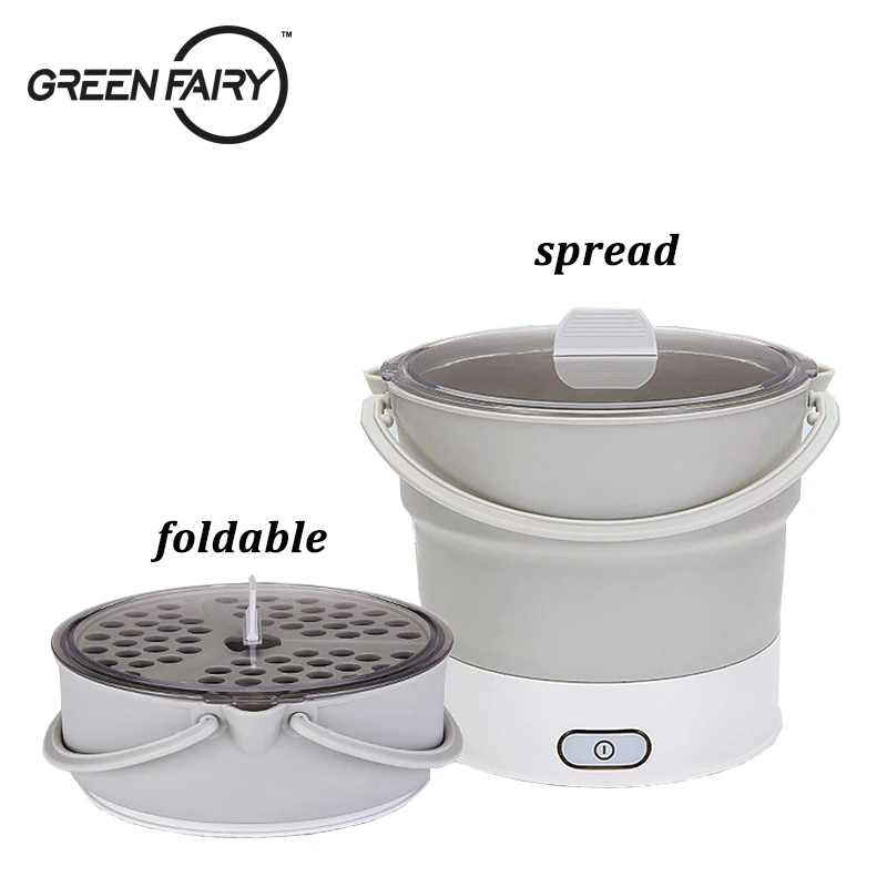 Mini Portable Foldable Electric Multifunctional Steaming Stewing Hot Pot 2 In 1 Silica Gel Saucepot Electric Kettle& Steamer