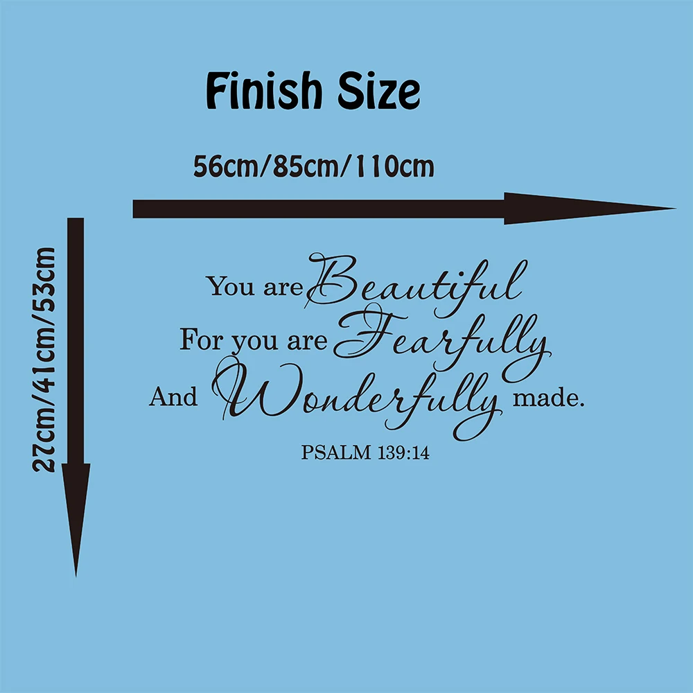 Psalm 13914 You Are Beautiful Wall Sticker Bedroom Bible Verse Jesus Lord Words Wall Decal Living Room Vinyl Decor (1)