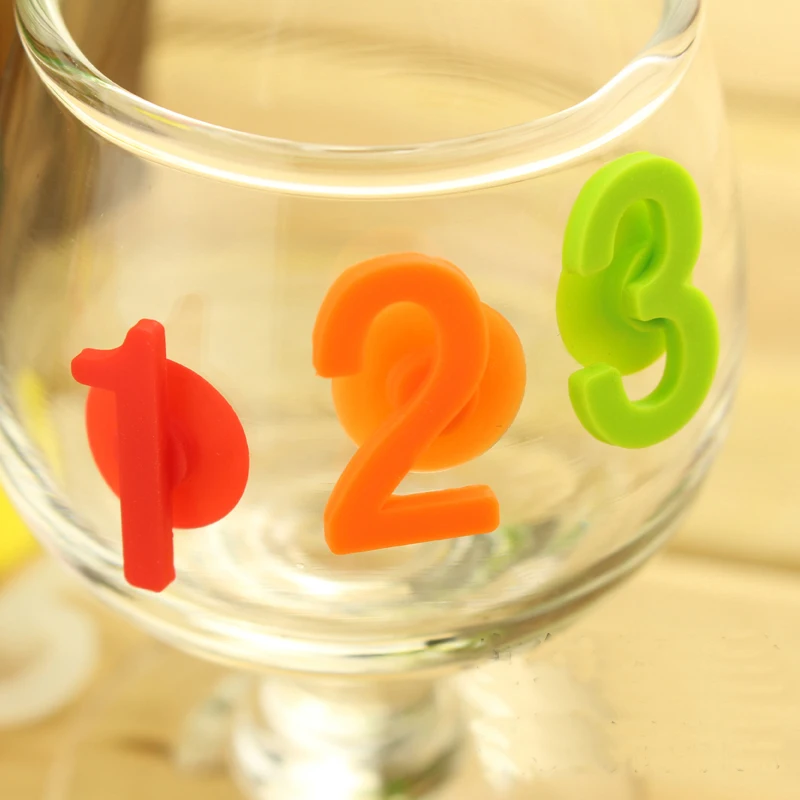 14pc Silicone Drink Marker Suction Cup Label Number Digit Banquet Cup
