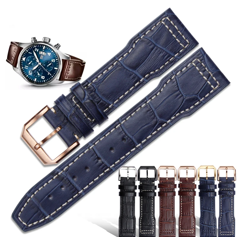 

20mm 21mm 22mm Black Soft Genuine Leather Watch Strap Watchbands For IWC CHRONOGRAPH Mark Pilot Portuguese Bracelete