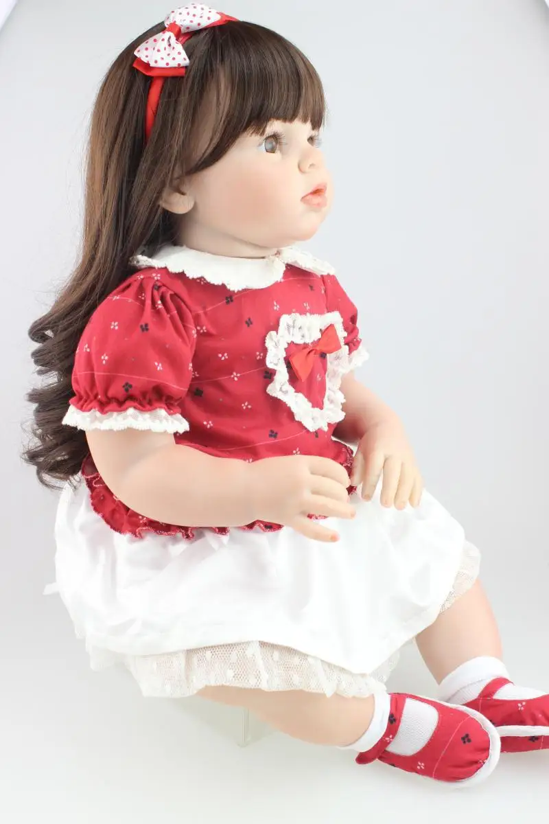 Soft Silicone Realistic Toddlers Girl Reborn Baby Dolls 28" Long Hair Child Toys 