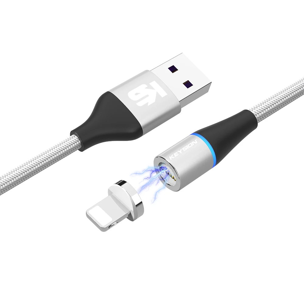 KEYSION 5A Магнитный кабель для iPhone type C Магнитный зарядный кабель Micro USB C для huawei кабель для мобильного телефона - Цвет: Silver 1m