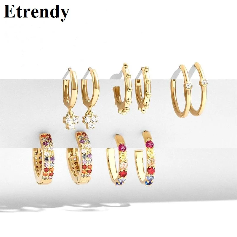 

5 Pairs Colorful Zircon Circle Earrings Set 2019 Women Lady Small Earrings Fashion Jewelry Classic