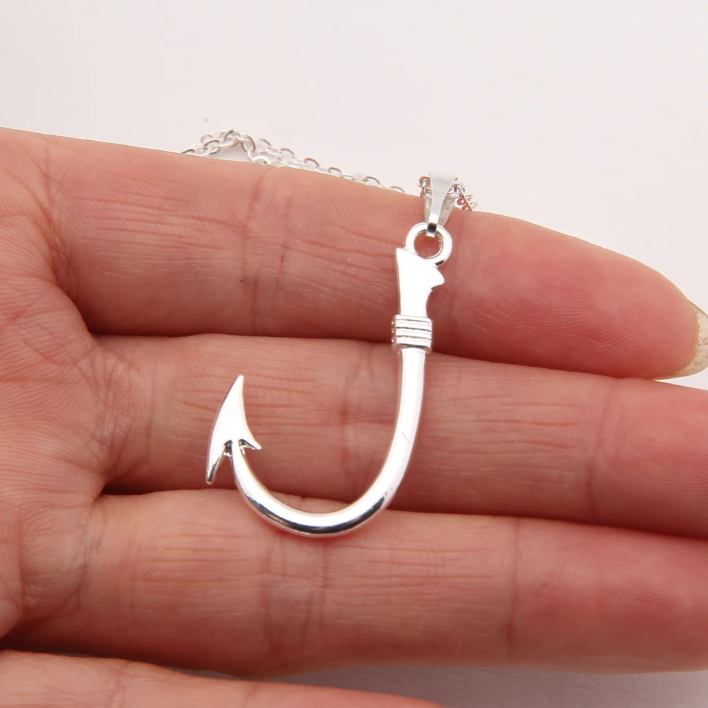 Fish Hook Pendant Necklace Barbed Fishing Silver Fish Hook Jewelry