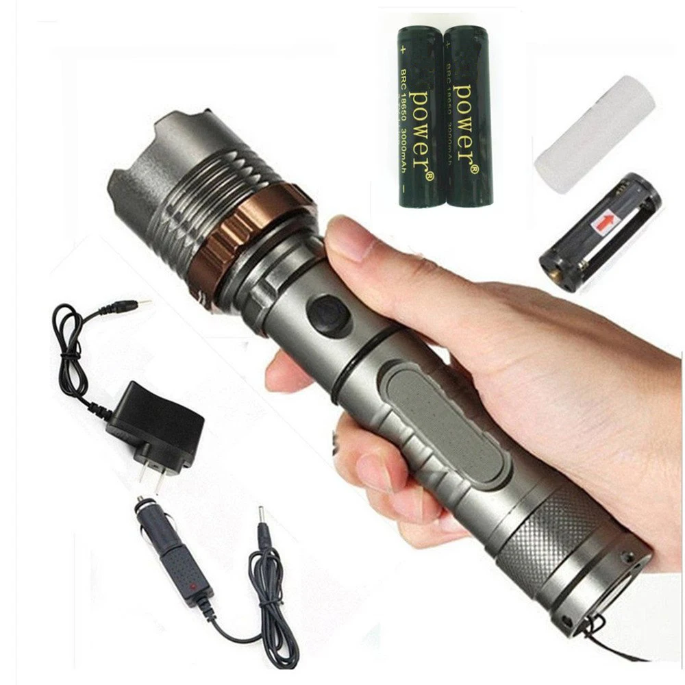 

1800LM XM-L T6 LED Zoomable Torch Flashlight Light+ 2 x 18650 Battery + 1 x Car Charger+1 x AC Charger