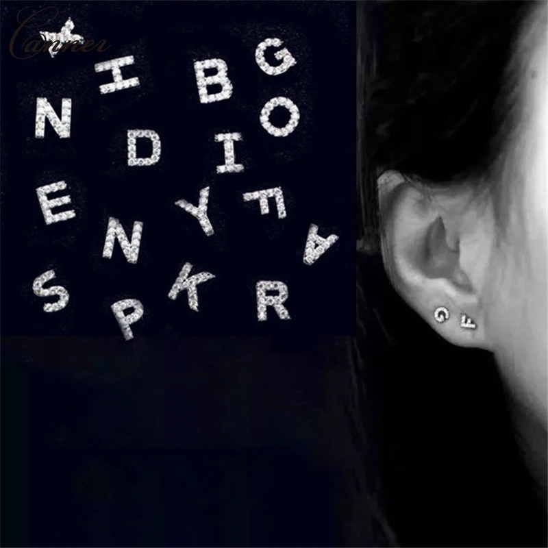 1pcs Cute Initial Earrings for Women Girls Gifts Micro Zircon Letter Stud Earrings 2019 Fashion Jewelry kolczyki oorbellen Q4