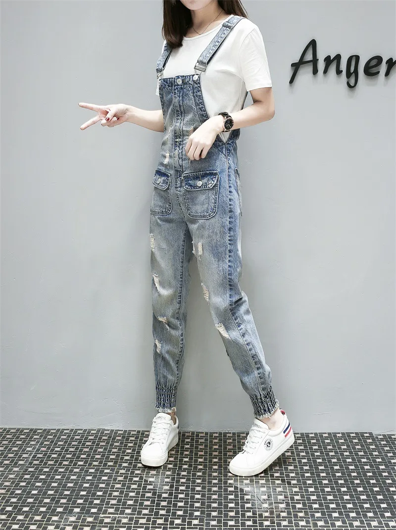 Pantalones Azul Correa Rompers Suelta Moda Jeans Denim Back Casual Verano Cowboy 2018 Mujer Sexy Bolsillos Harem Europa zqPFa4wW