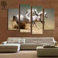 2016 Hot Sell 4 panel Running White Horse Large HD Picture Modern Home Wall Decor Canvas Print Oil Painting No Frame HW044
