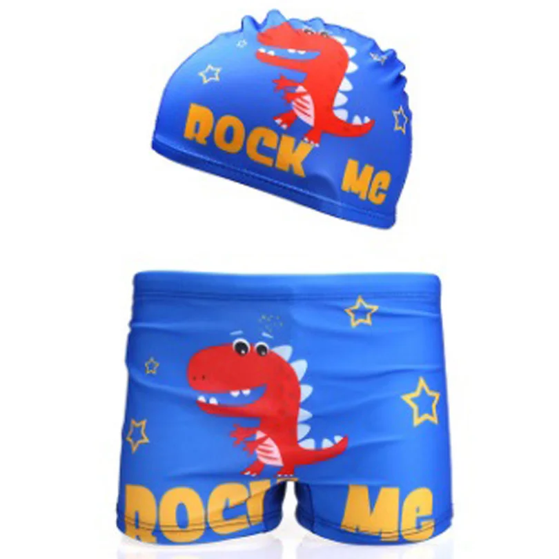 2PCS Swimming Trunks+Swim Caps Kids Swimwear Child Baby Boys Swim Trunks Animal Board Shorts Beach Hat Dinosaur