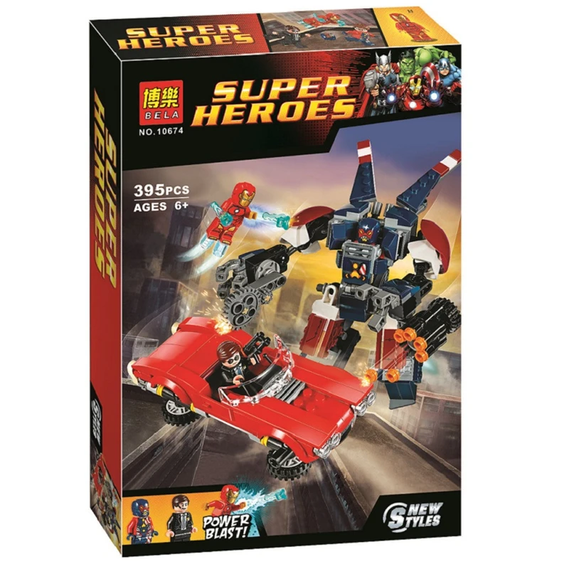 

ela Batman Super Heroes Iron Man Detroit Steel Strikes Building Blocks Bricks Movie Model Kids Toys Marvel Compatible Legoings