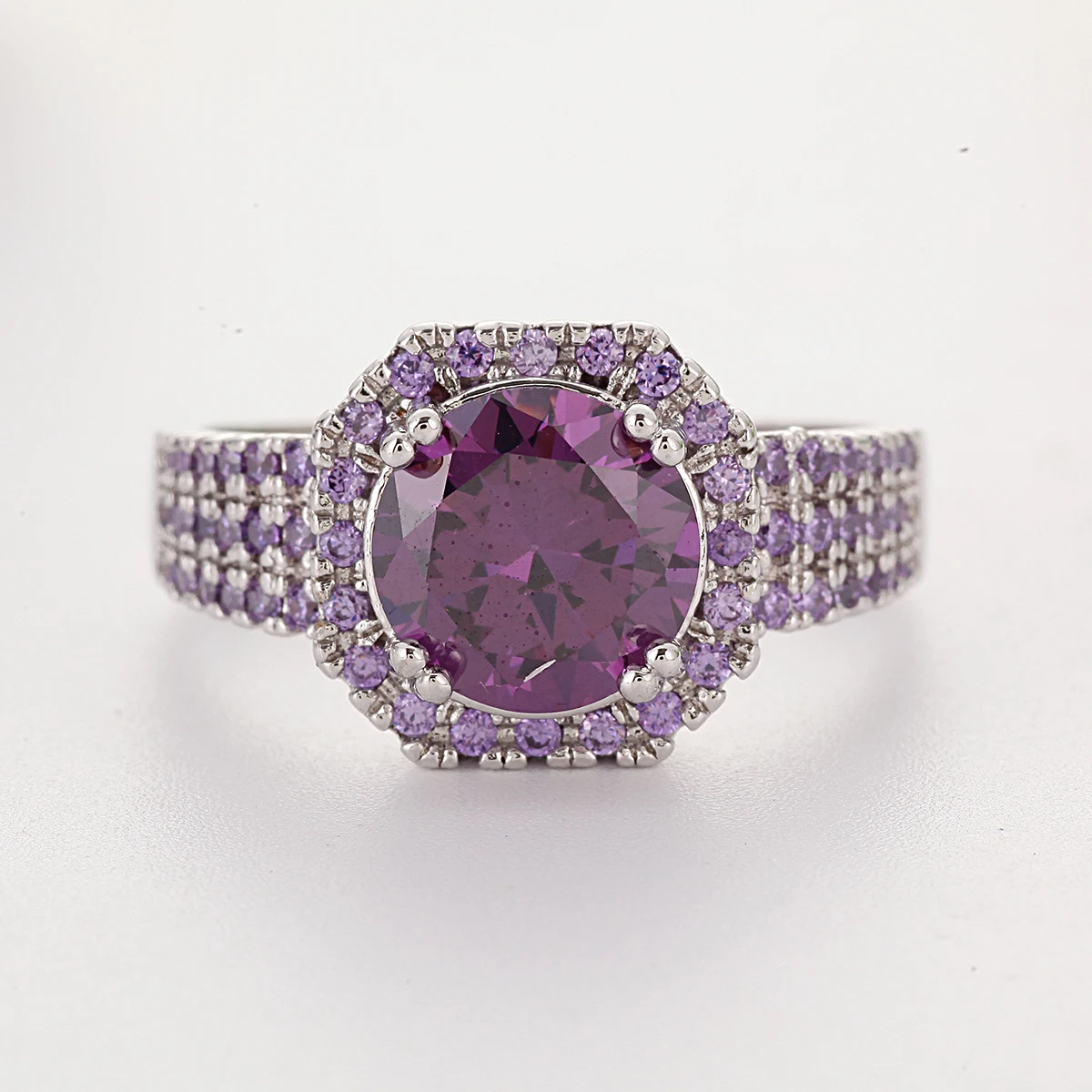 Purple Stone Wedding Ring White Crystal Rings for Women