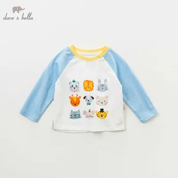 

DBJ9904-3 dave bella spring baby print clothes children long sleeve t-shirt infant toddler high quality tops kids lovely tees
