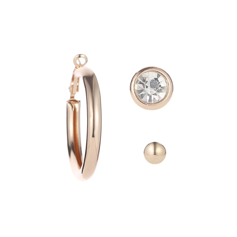 

3 Pieces/Set Simple Crystal Silver Gold Hoop Circle Stud Earrings for Women