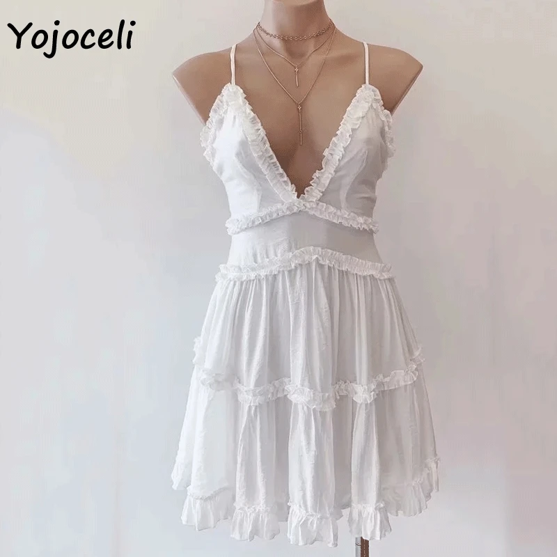 Женское пляжное платье Yojoceli белое мини с вырезом лодочкой и открытой спиной лето