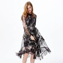 100% Silk Dress Women Print Irregular Ruffles Hem O Neck Long Sleeves Tassel Belt Two Pieces Set Bohemian Style New Fashion 2018 red v neck long sleeves dress with irregular hem