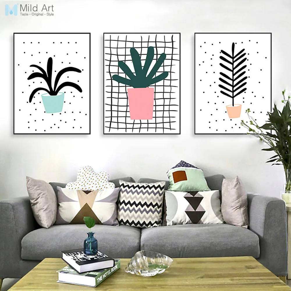 

Modern Green Plants Cactus Leaf Poster A4 Triptych Nordic Living Room Wall Art Print Picture Home Decor Canvas Painting No Frame