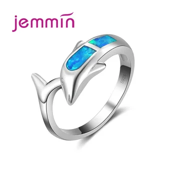 

Cute Dolphin Shape Brand 925 Sterling Silver Party Ring For Women Party Jewelry Blue Fire Opal Rings Wedding Bands Style