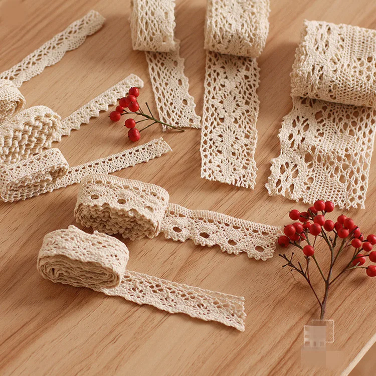 30 meters/ lot Cotton Lace Ribbon Beige Color Cotton Lace TRIM Diy Handmade Patchwork Material White Color