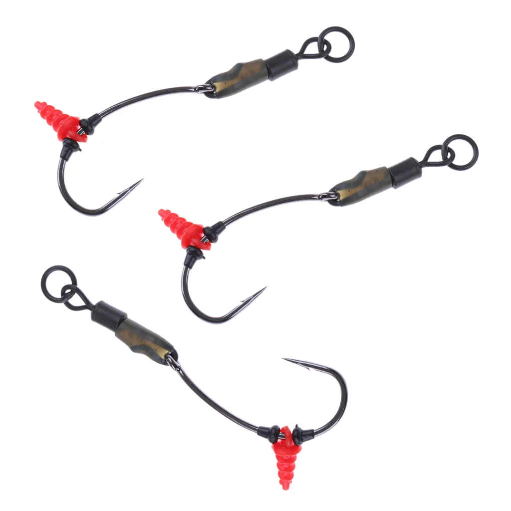 3Pcs Ready Tied Chod Rigs Barbed Carp Fishing Hair Rigs with Swivels Rings Fishing Tools Accessories
