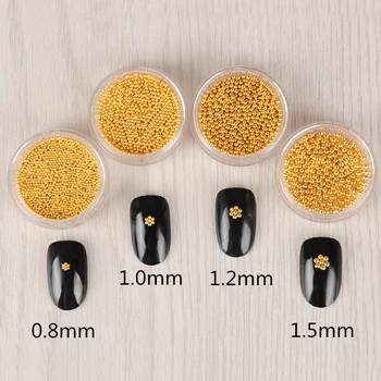 

1 Box Gold Steel Beads 3D Nail Art Decorations 0.8mm/1.0mm/1.2mm/1.5mm Studs Nail Art Decoration