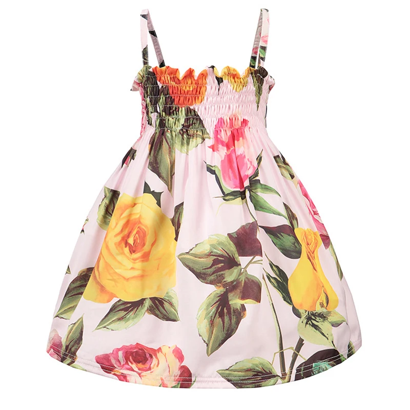 

2018 New Children Lolita Baby Girls Clothing Strap Printed Cotton Beach Princess Toddler Dress for Party and Wedding dresses