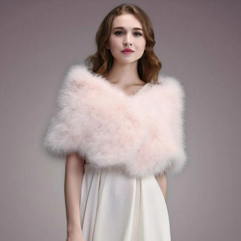  IANLAN Casual Solid Ostrich Feather Shawl Wrap for Women Bride Wedding Stole Ladies Real Turkey Fur