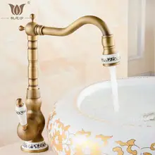Новинка, смеситель на бортике с одной ручкой на одно отверстие, смеситель для кухонной раковины, античный латунный кран для горячей и холодной воды, FES-7866