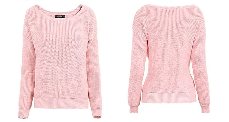 Модный брендовый пуловер с длинным рукавом, однотонный вязаный женский Повседневный джемпер с открытыми плечами, дизайнерские свитера - Цвет: Pink