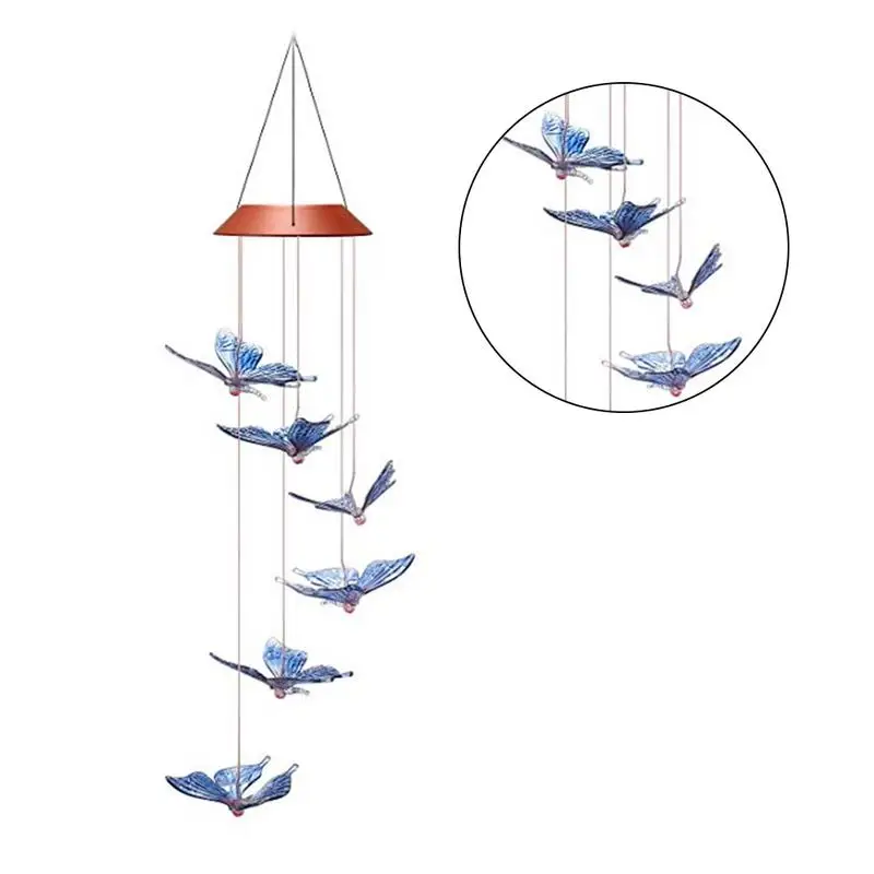 Солнечный мобильный светодиодный светильник, ветряные колокольчики, подвеска в форме бабочки в форме сердца, украшение для сада, дома, ветряные колокольчики, вечерние украшения для праздника - Цвет: Butterfly