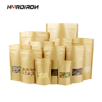 

Yellow Kraft Paper Moisture-proof Zipper Bag Candy Dried Fruit Food Storage Stand-up Bag With Matt Display Window