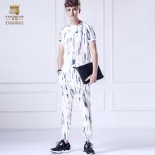 Fanzhuan/, новая модная повседневная мужская летняя футболка с короткими рукавами,, 9 штанов, комплект из 2 предметов, 711051 белый костюм
