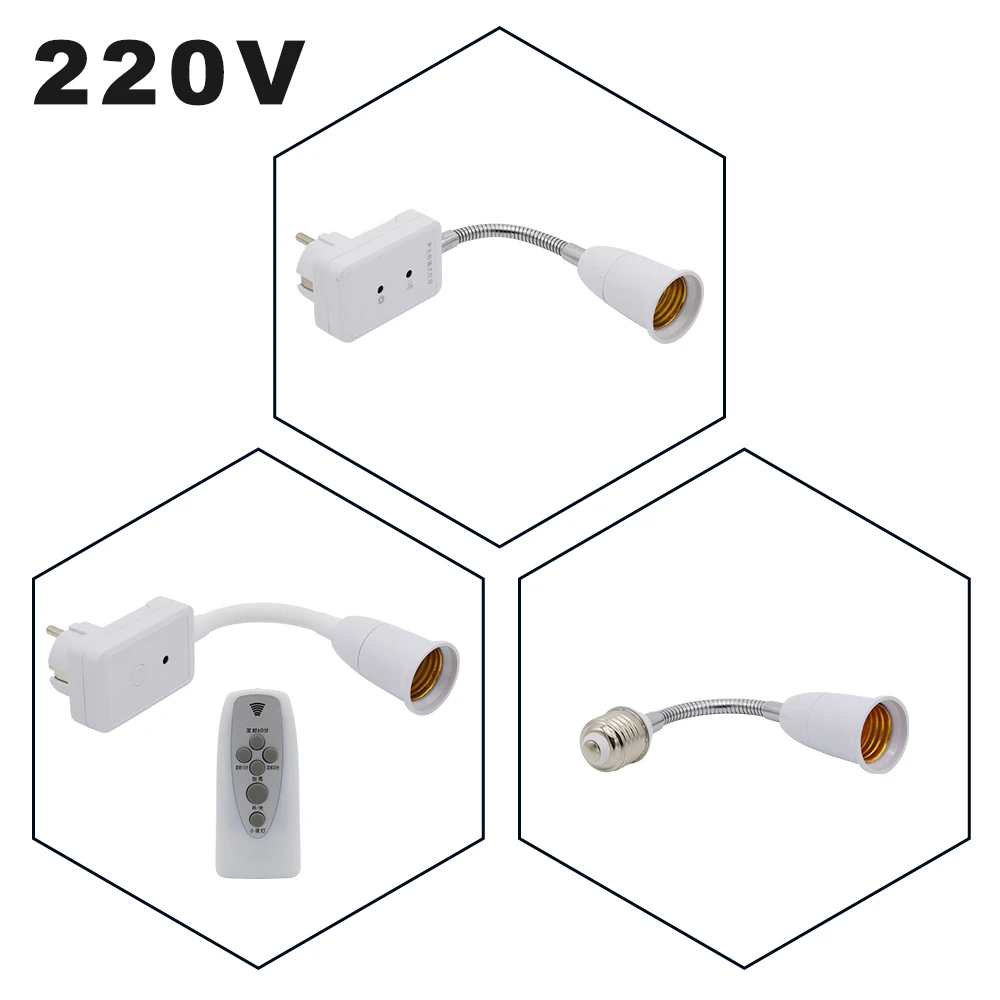 

220V Remote Control Timing Switch Lamp Base Dimmable E7 Bendable Lamp Holder EU Plug Voice Activated Switch Socket Smart Home