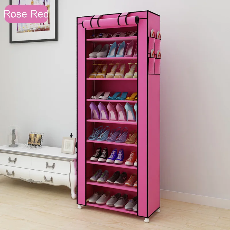 Single Row 10-Tier Simple Shoe Rack Removed Non-woven Dust-proof Shoes Storage Cabinet Hallway Shoe Organizer for Home Furniture