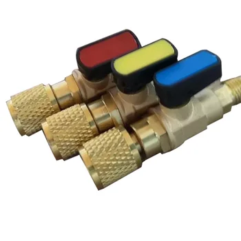 

3pcs 3 Color R410A Valves Refrigerant Adapter AC Charging Hoses Brass Straight Ball Valves HVAC Tools Gauges