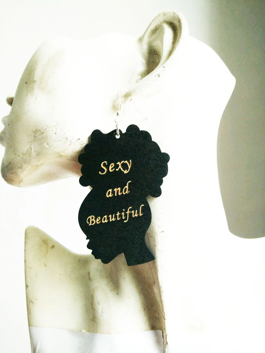 

2016 New arrived 3in (7.5cm) laser engraved afro girl silhouette Sexy and Beautiful wooden earring WE-0612