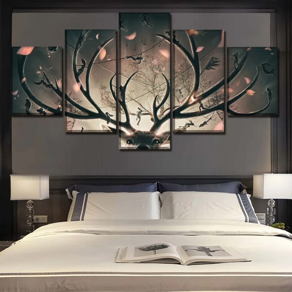 

Wall Modular Pictures Home Decoration 5 Pieces Canvas Art Prints Game Tomb Raider Animal Deer Painting For Bedroom Poster