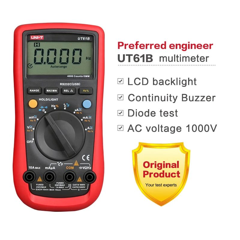 UNI T UT 61B UT61B Современные Цифровые мультиметры 4000 отсчетов DMM AC DC V/A/HZ Meter с