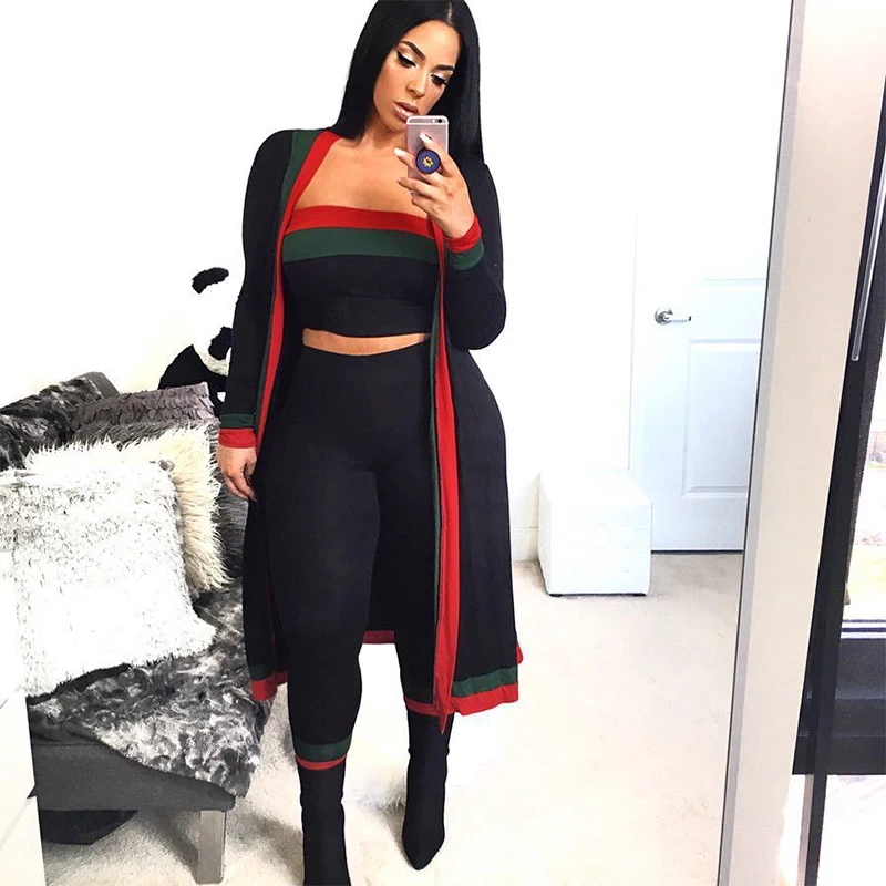 

2019 Women Tights 2 pieces 3 pieces Contigt Sets Women Set Spring Summer Autumn Red And Green Strape Stitching Wrapped