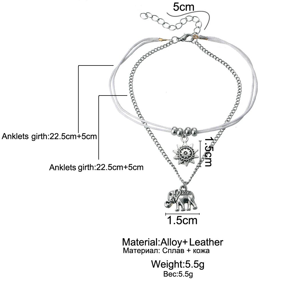 Если я Винтаж несколько слоев женские браслеты для щиколотки слон Солнечный кулон талисманы Веревка Цепь Пляж Лето ноги ювелирный браслет на лодыжку