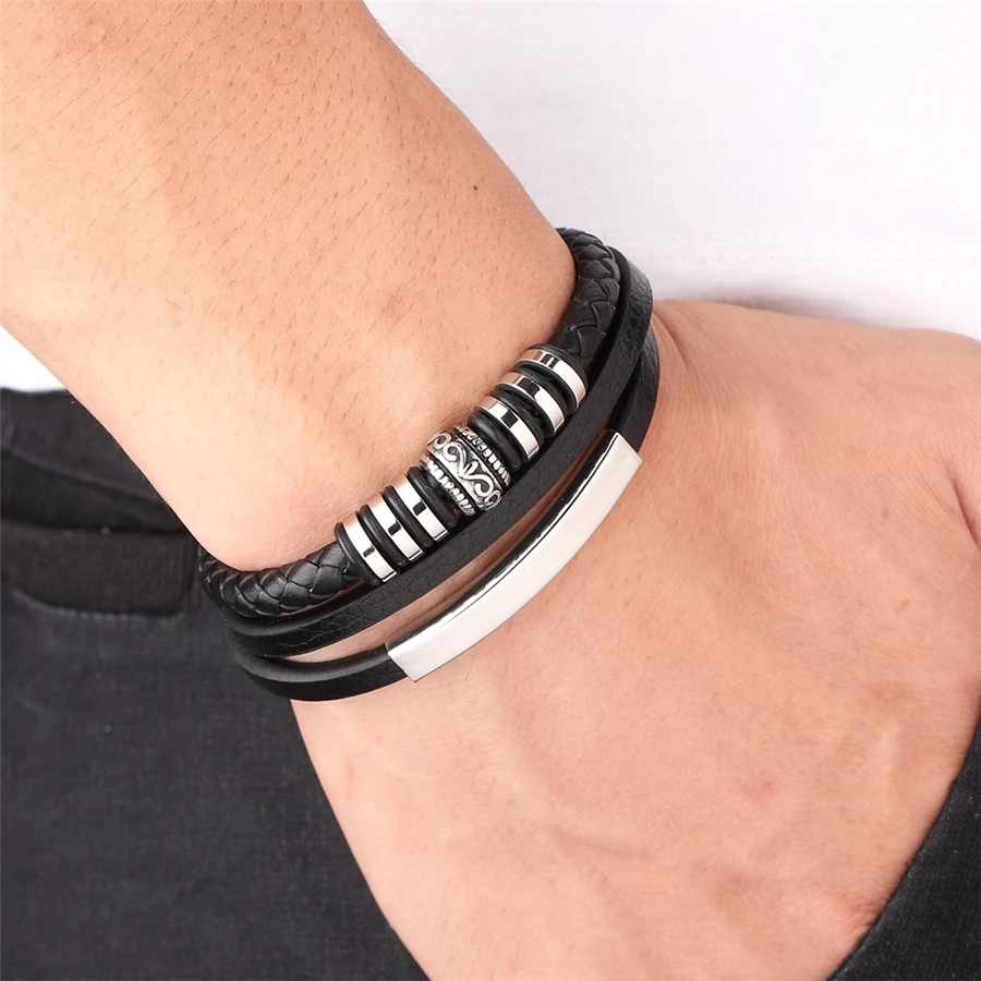 Stainless Steel Leather Bracelet Jewelry For Men bracelet jewelry