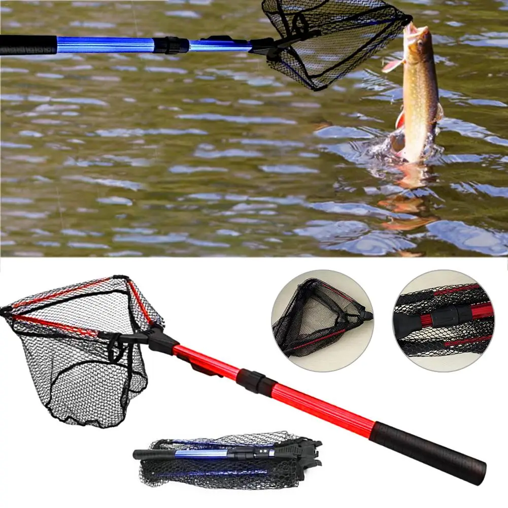 

Foldable Fly Fishing Net With Rubber Handle Portable Folding Dip Net Fishing Accessories Triangulation Fishing Net