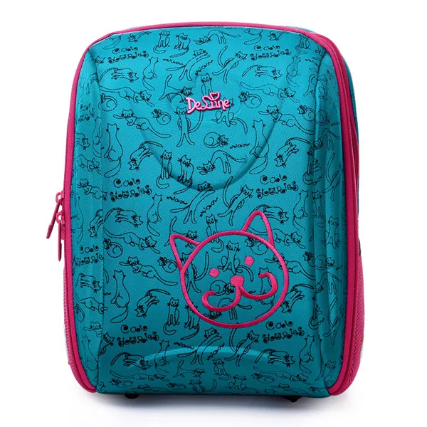 Delune Brand 3D Orthopedic School Bags for Girls Grade 1-5 Children Boys Four-wheel Drive Cars Print Backpacks Mochila Infantil - Цвет: 7-107delunecat