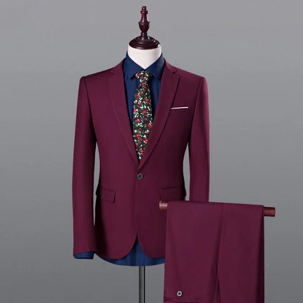 New Bespoke High Quality Two Buttons Men Suit Slim Fit Business Suit Wedding Groom Suits Tuxedos Blazers 2 Pieces (Jacket+Pant)