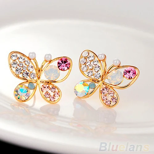 

2018 Charming Ladies Chic Lovely Crystal Rhinestone Hollow Butterfly Ear Stud Earrings Gift