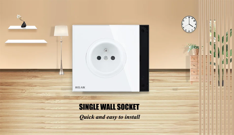 WELAIK закалка-стеклянная панель-Франция Wall-Power-Socket-16A Великобритания-стандарт B18FW