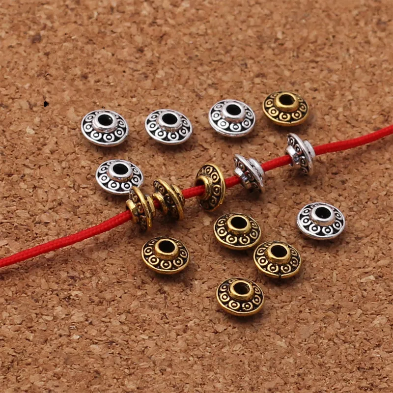 

50Pcs 6mm Antique Silver/Gold Oval UFO Shape Alloy Round Flat Loose Beads Spacer Beads DIY Bracelet Charms Jewelry Findings C113