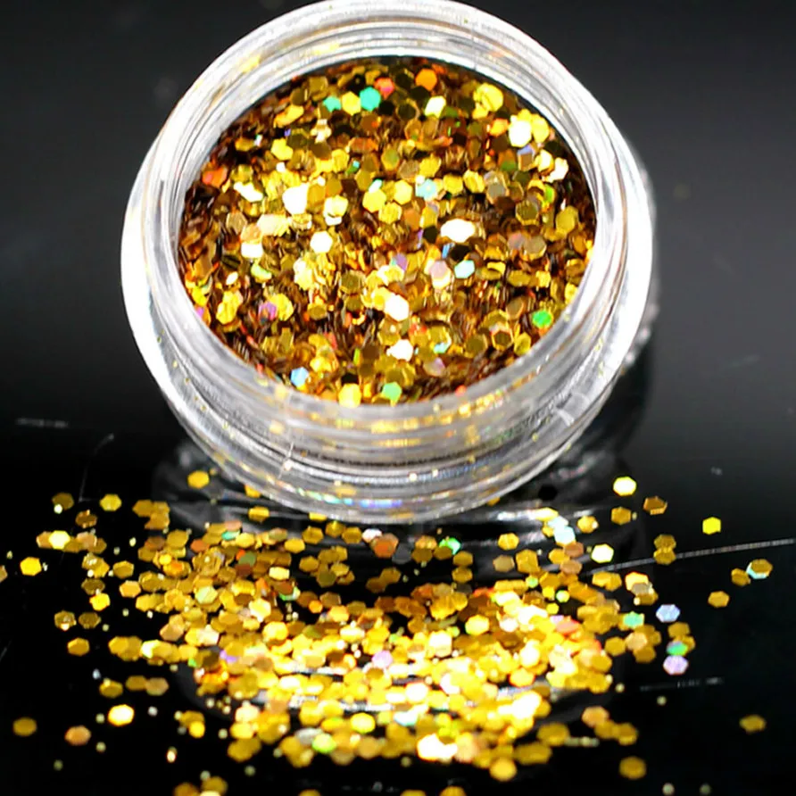 

1Box Laser Gold Color Sequins Acrylic Powder Crystal Polymer Nail Art Tips Builder False Tips Nails Art Builder Nail Polymer