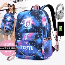 Twice Ji Hyo Tzuyu Mina корейский рюкзак школьные сумки Galaxy Thunder Mochila сумки рюкзак с цепочкой для ноутбука USB порт