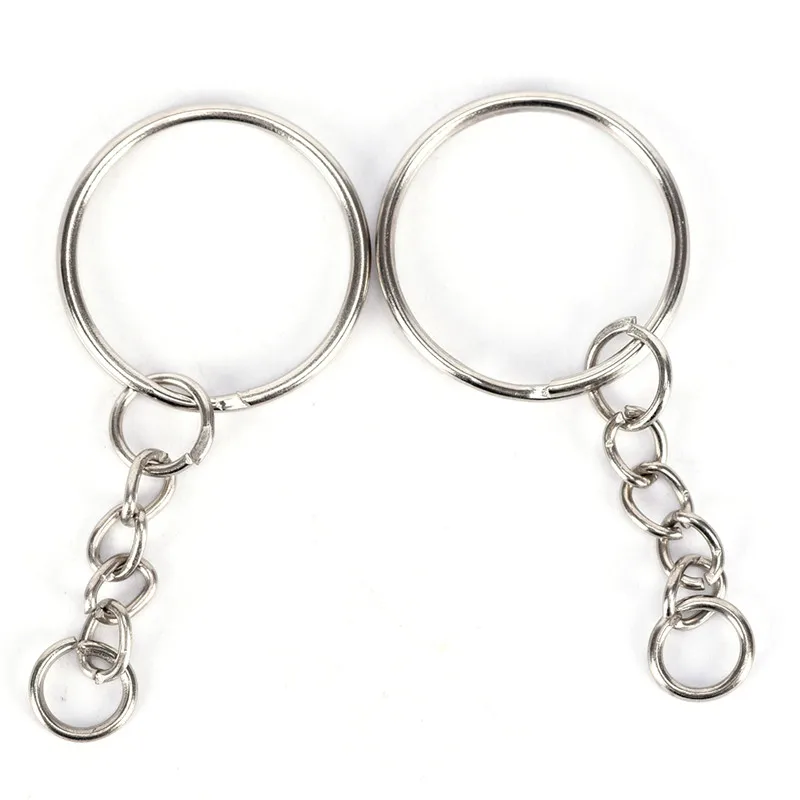 

50pcs/30pcs Polished Silver 25mm Keyring Keychain Split Ring with Short Chain Key Rings Women Men DIY Key Chains Accessories